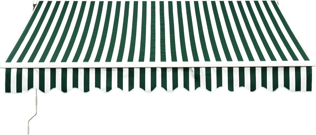 10x8 Feet Manual Retractable Patio Door Awning Outdoor Canopy Grey with White Stripes A5028