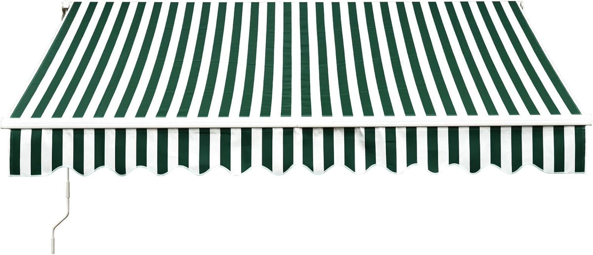10x8 Feet Manual Retractable Patio Door Awning Outdoor Canopy Grey with White Stripes A5028
