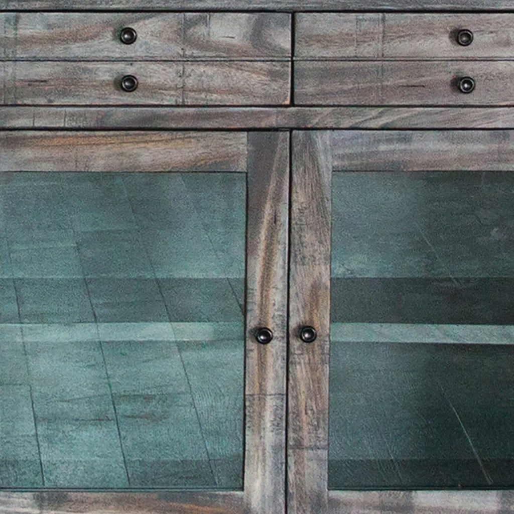 80 Inch 4 Drawer 4 Door Gray Solid Wood TV Entertainment Console R9534