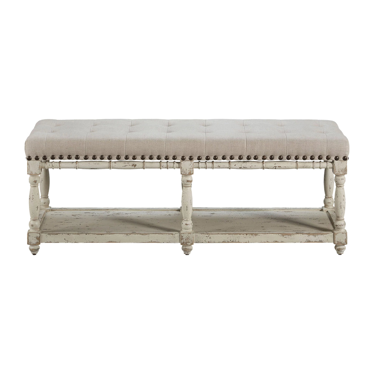 53-inch Tufted Bench with Floor Shelf O477943