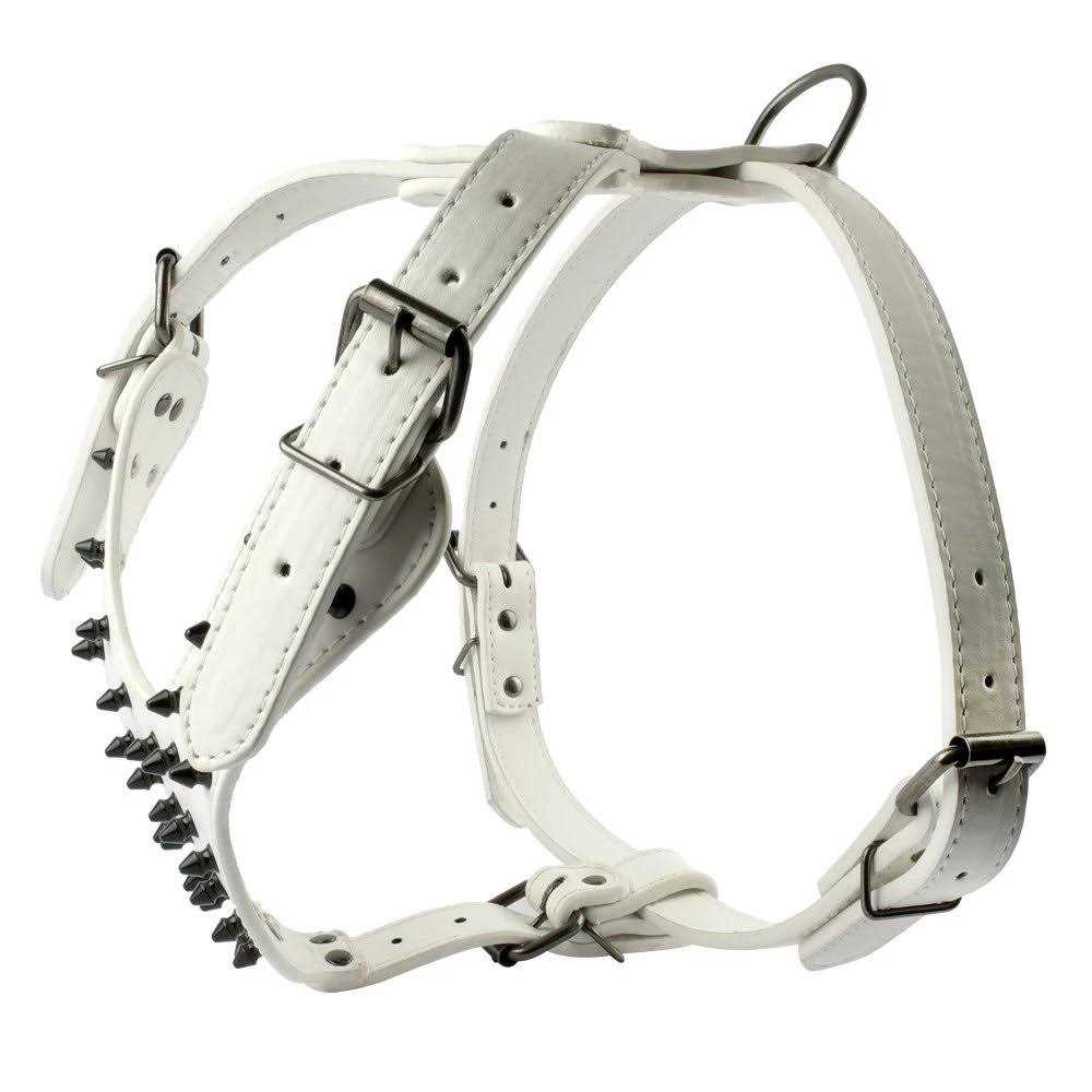 Black Leather Spiked Dog Collar Leash Harness 3 Pcs Set H465