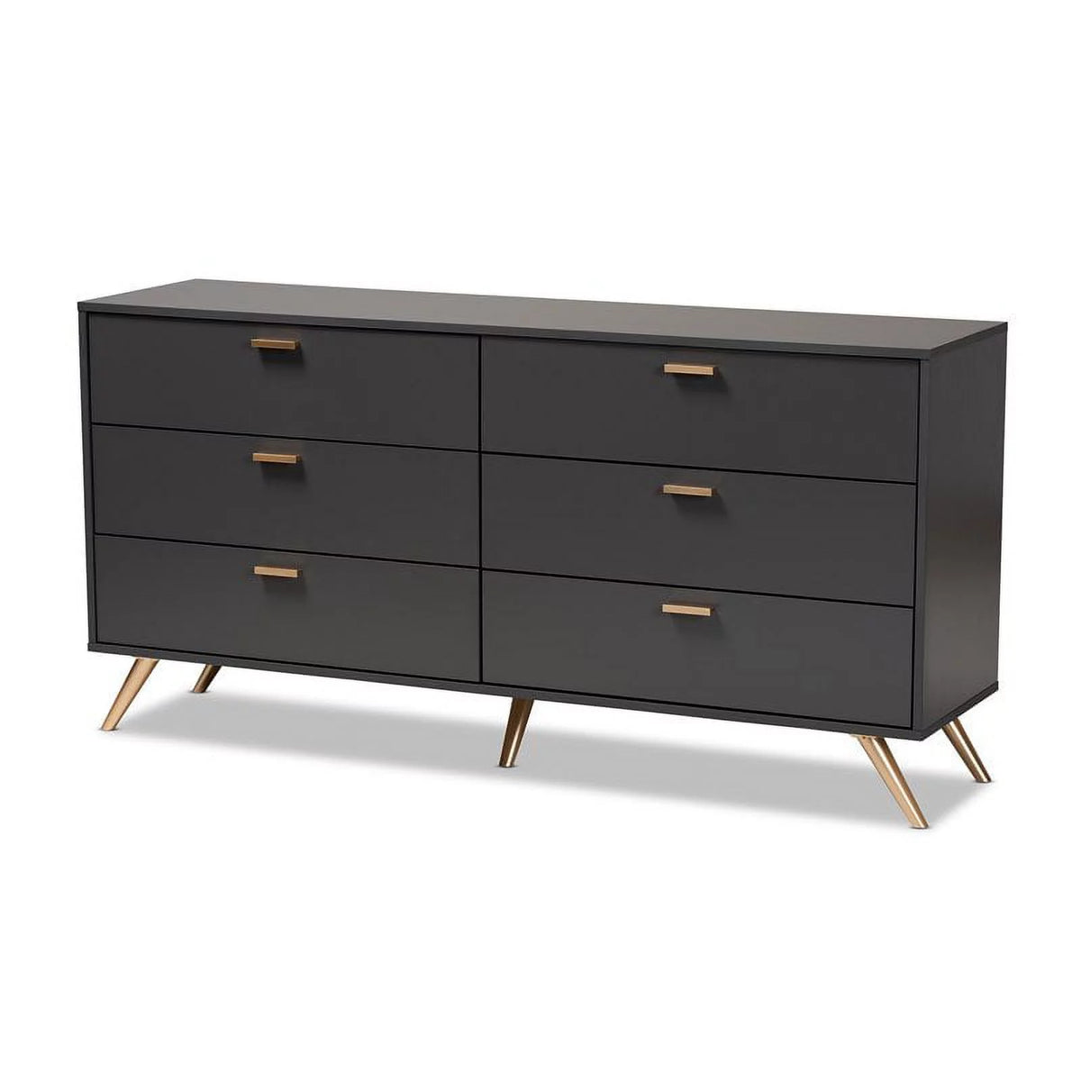 Dark Grey Gold Wood 6-Drawer Dresser E10716