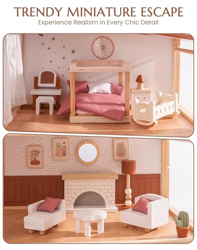 Wooden Dollhouse with 37 Pieces of Furniture & Accessories S5731