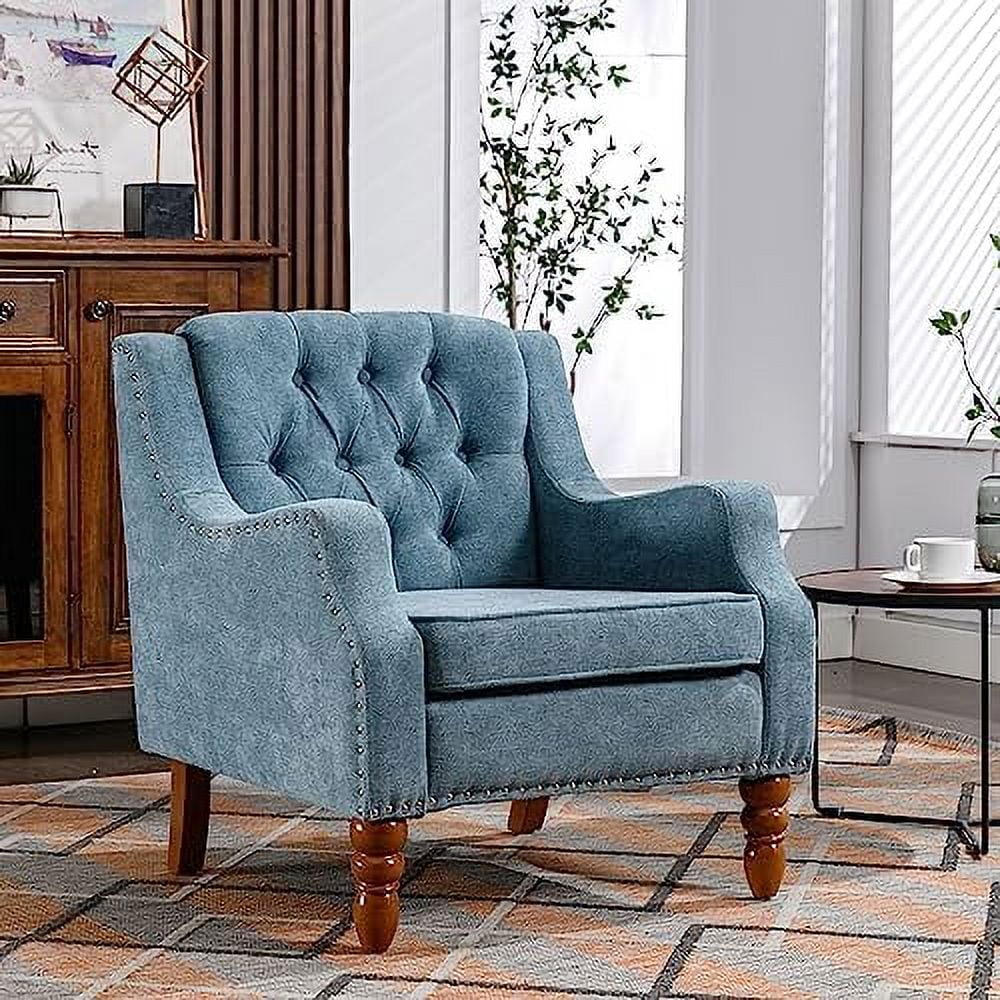 Linen Upholstered Button Tufted Accent Chair D945