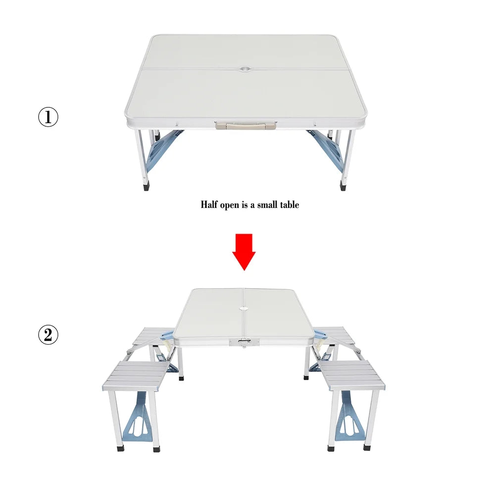 Folding Aluminum Camping Table and Benches Set V477438