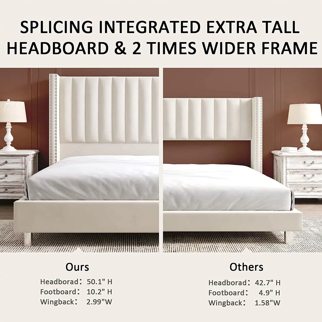 Queen Upholstered Wingback Bed Frame Y994