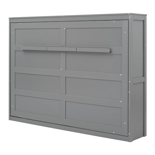 Gray Full Solid Wood Murphy Cabinet Bed U2294