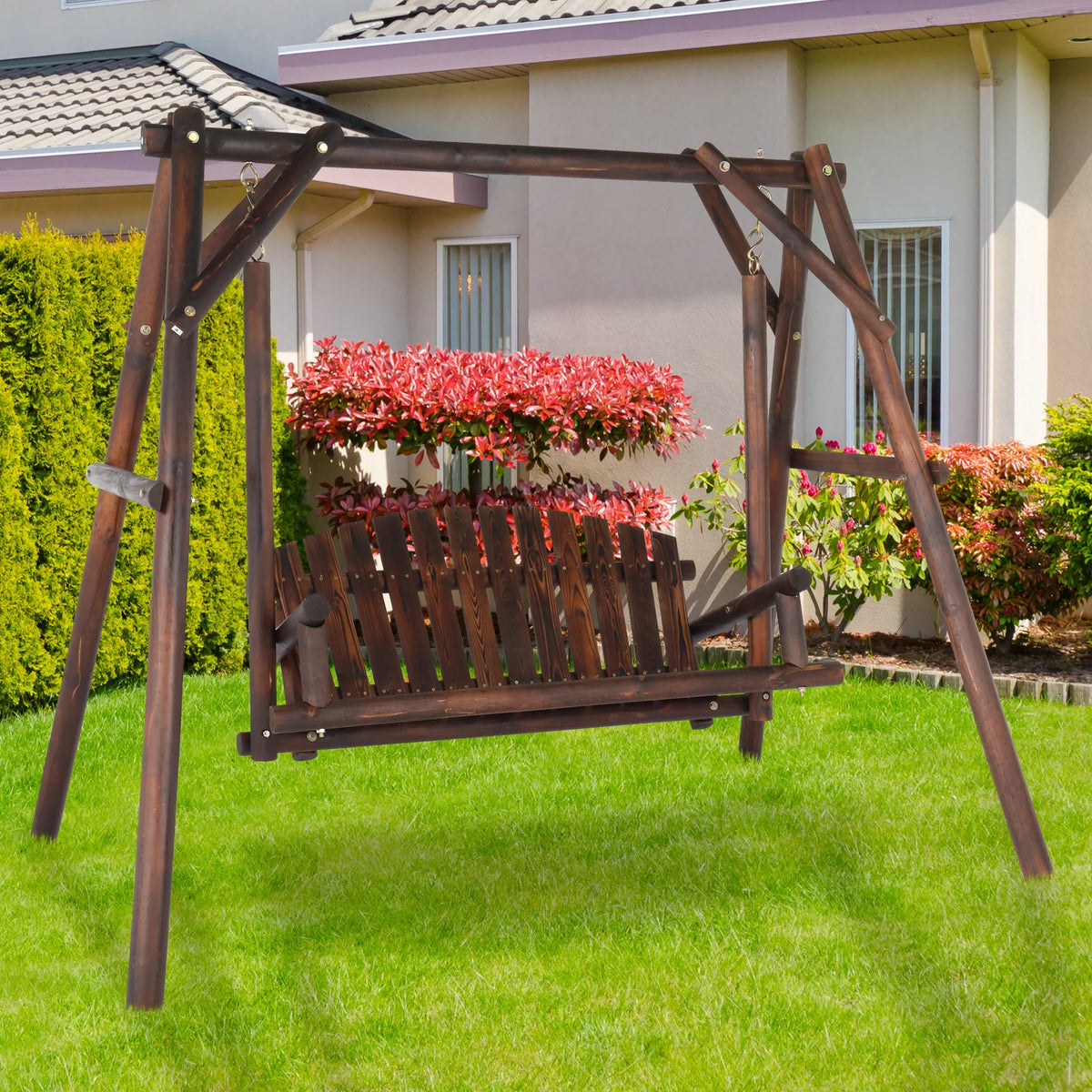 6.5’ Solid Wood Outdoor Loveseat Garden Swing P506