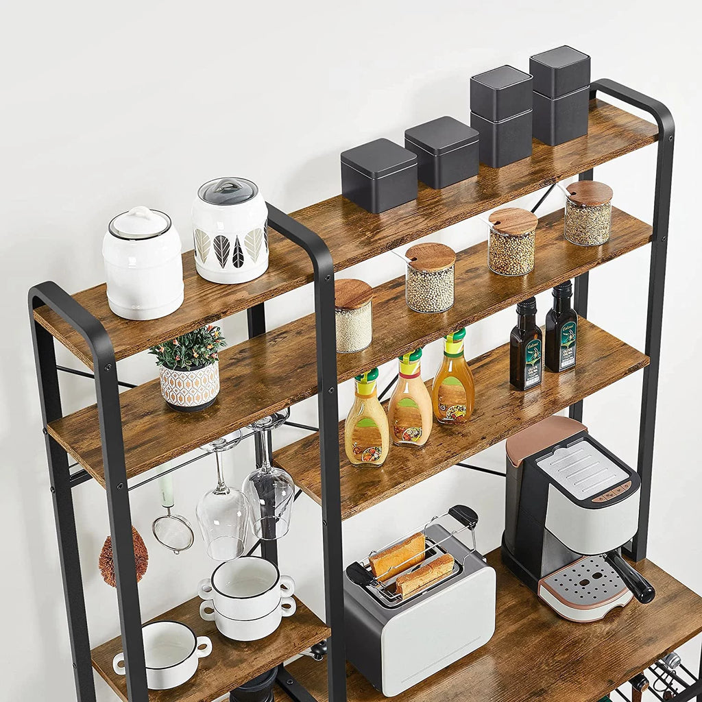 Wooden Kitchen Bakers Rack with Wine Rack and 12 Hooks G340083