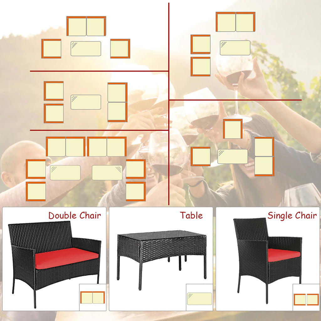 4 Pcs Cushioned Patio Rattan Furniture Set Y316