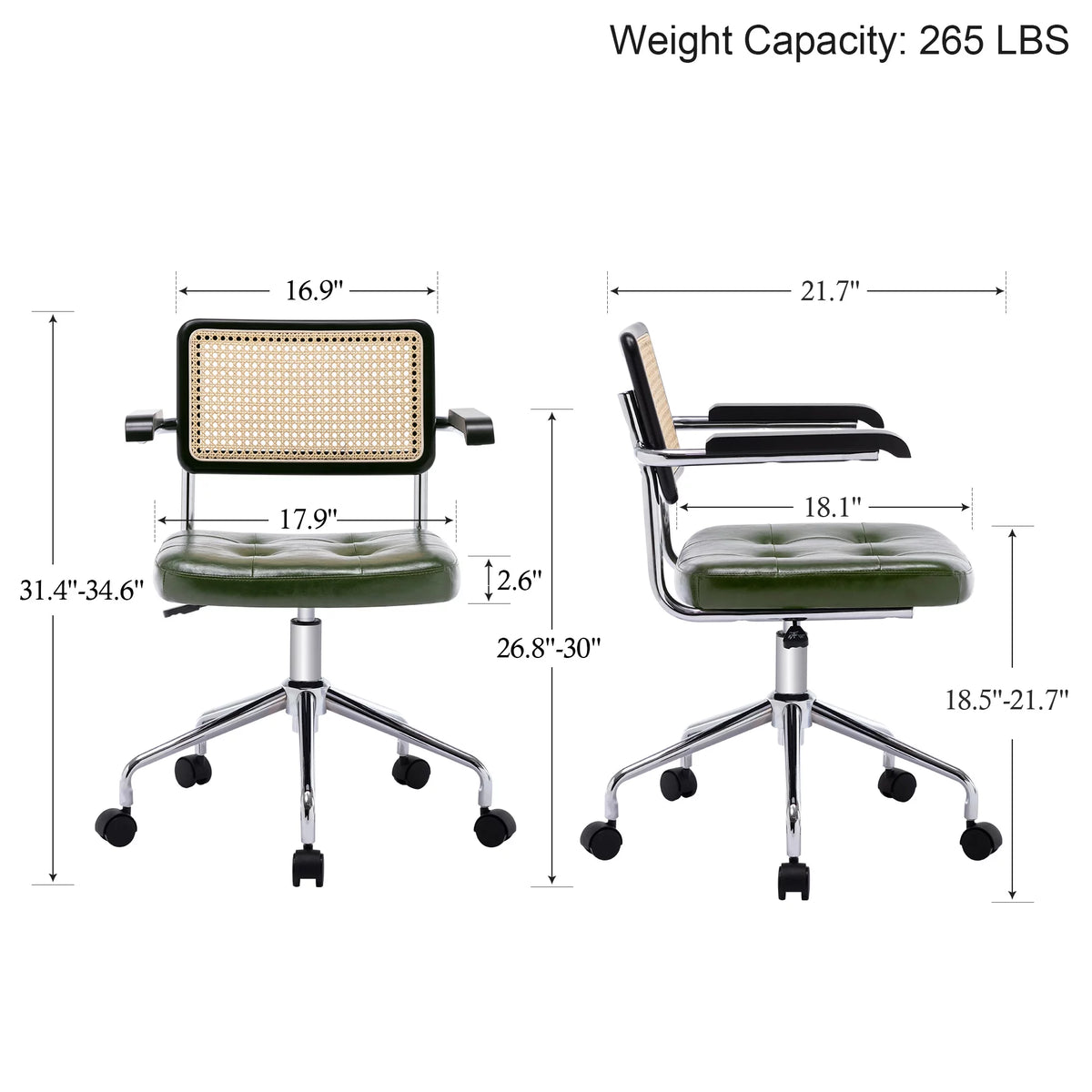 Green Faux Leather Swivel Office Chair with Rattan Back N132461