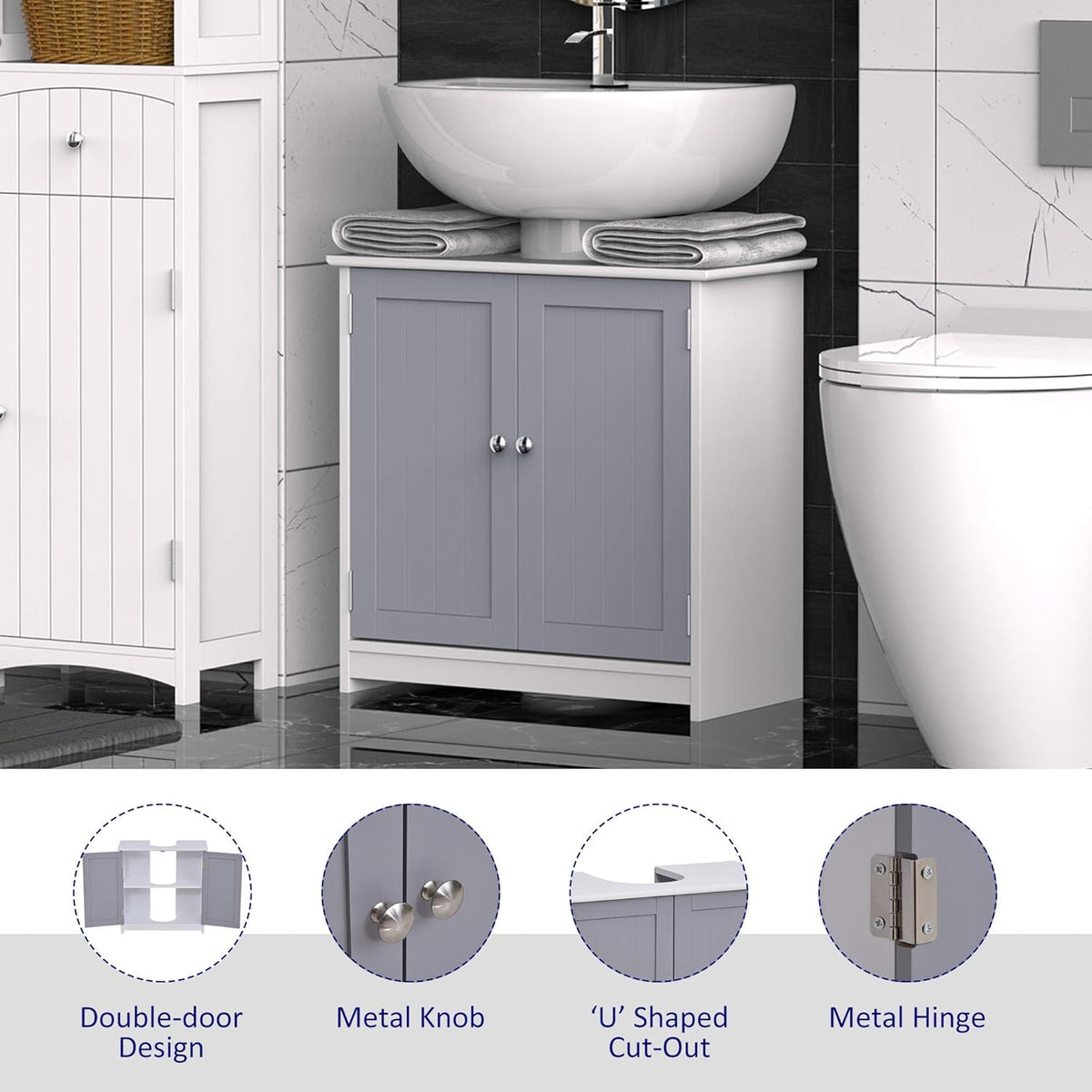 White and Grey Under-Sink Bathroom Vanity Cabinet W966762