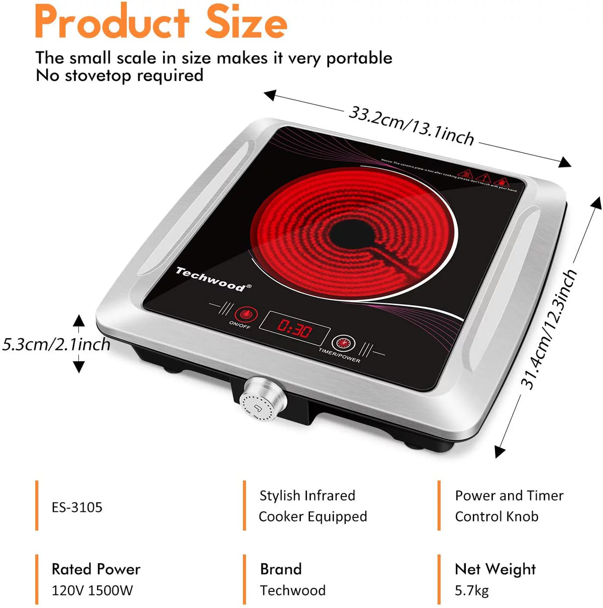 1500W Portable Infrared Ceramic Hot Plate J83518