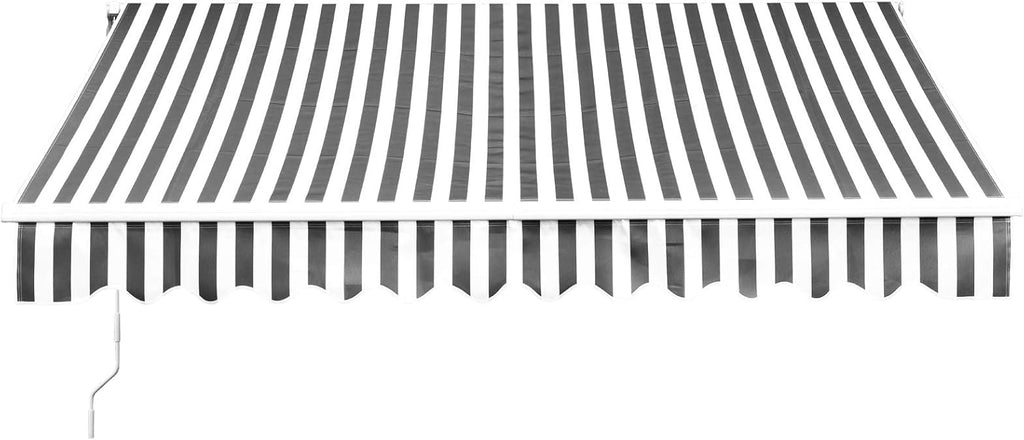 10x8 Feet Manual Retractable Patio Door Awning Outdoor Canopy Grey with White Stripes A5028