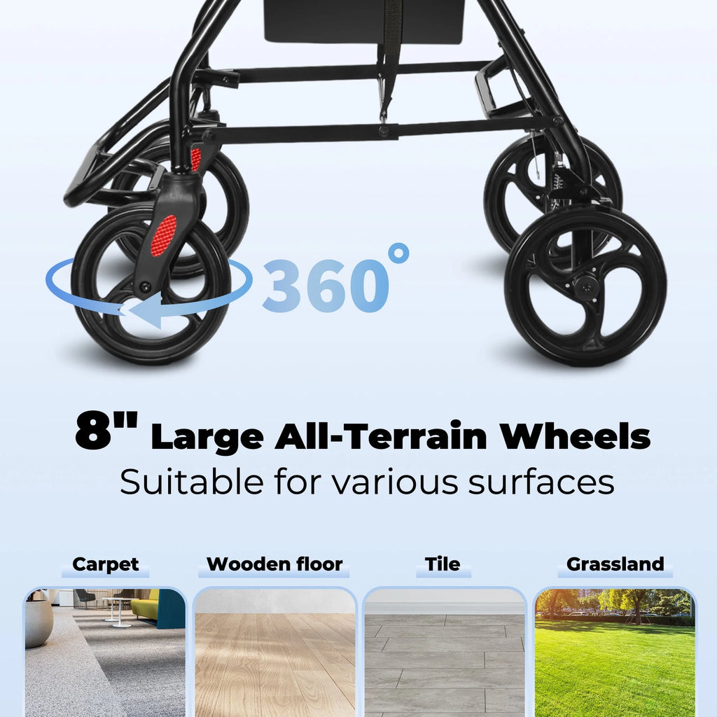 Black Height Adjustable Rollator Walker with Armrest and Backrest P8540
