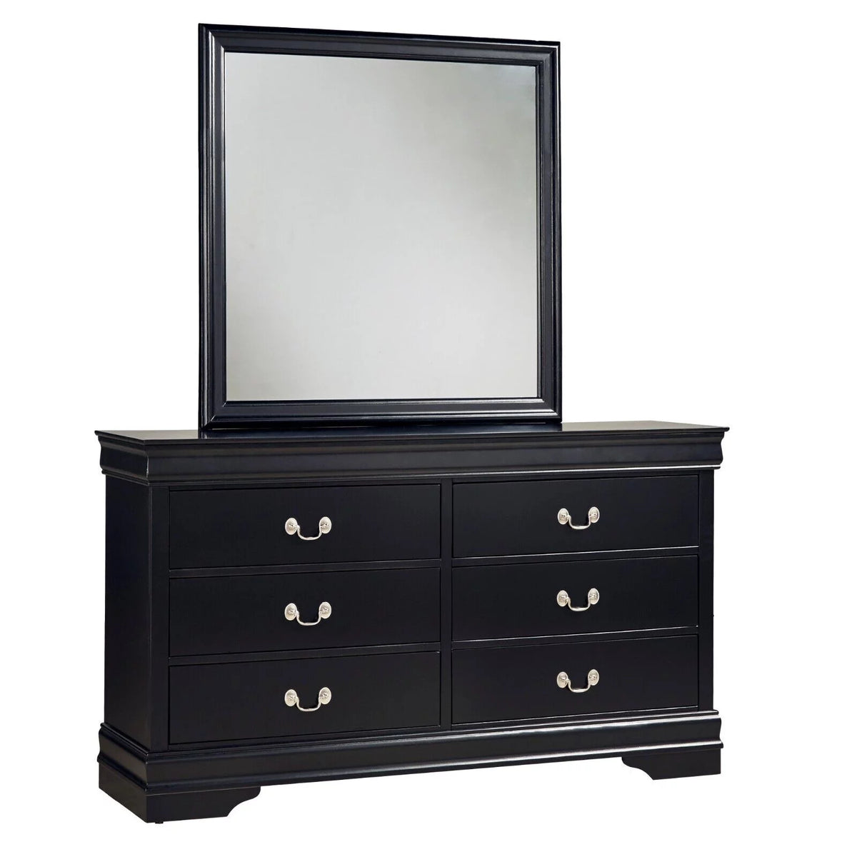 Twin Bed Nightstand Dresser Mirror 4pc Set Black V49325