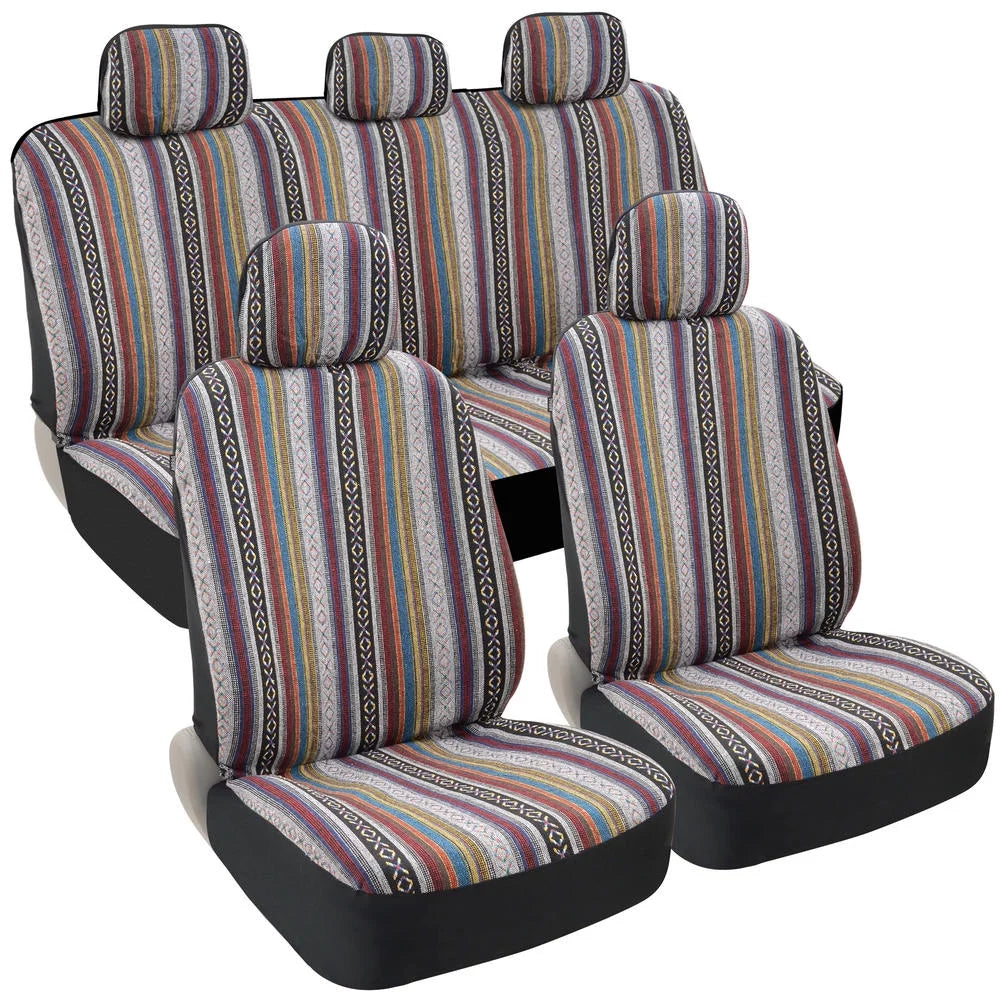 Striped Heavy Duty Woven Car Seat Covers Full Set 9pc X444