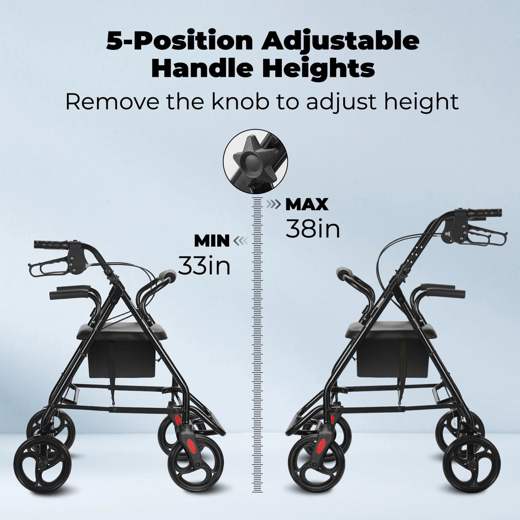 Black Height Adjustable Rollator Walker with Armrest and Backrest P8540