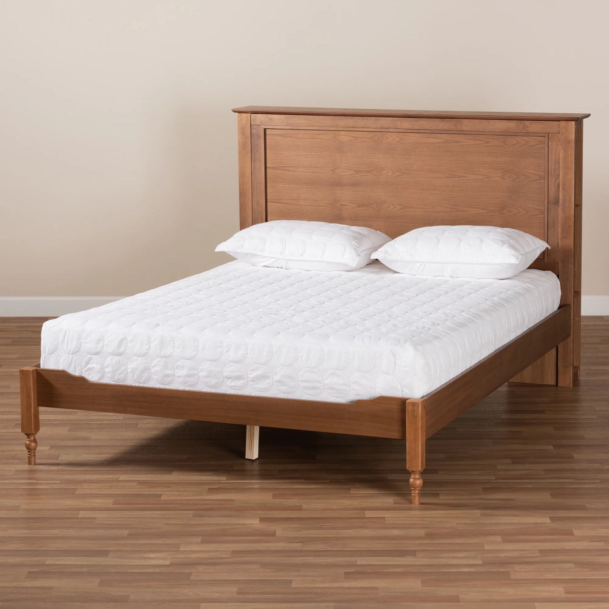 Ash Walnut Brown Wood King Size Platform Storage Bed with Built-In Shelves W443
