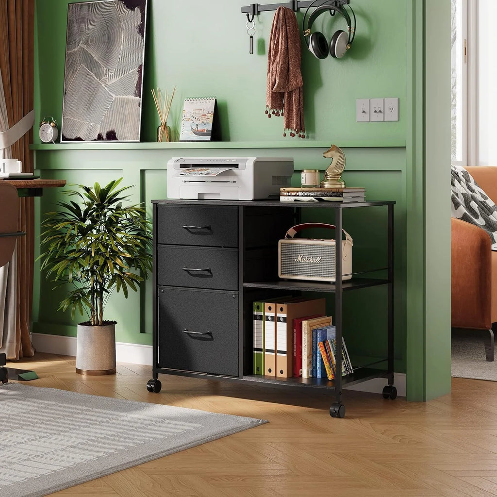3 Drawer Mobile File Cabinet with Storage Shelf, Black V628896