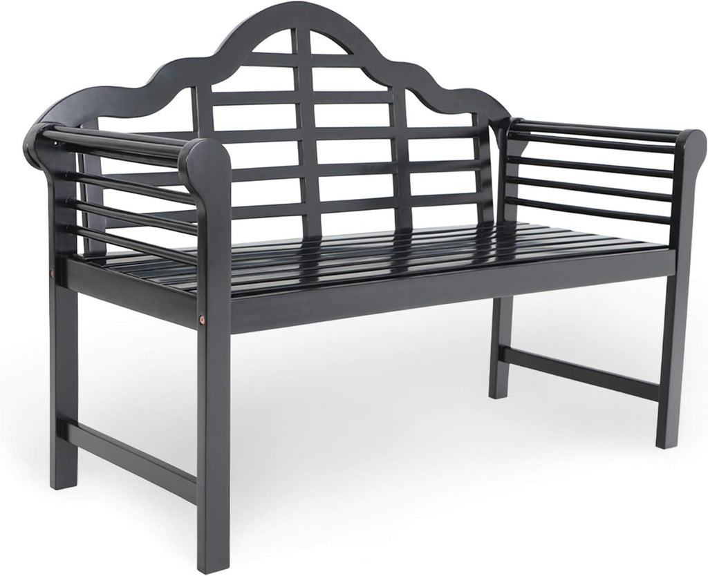Black Acacia Wood Outdoor Bench with Backrest and Armrests P978