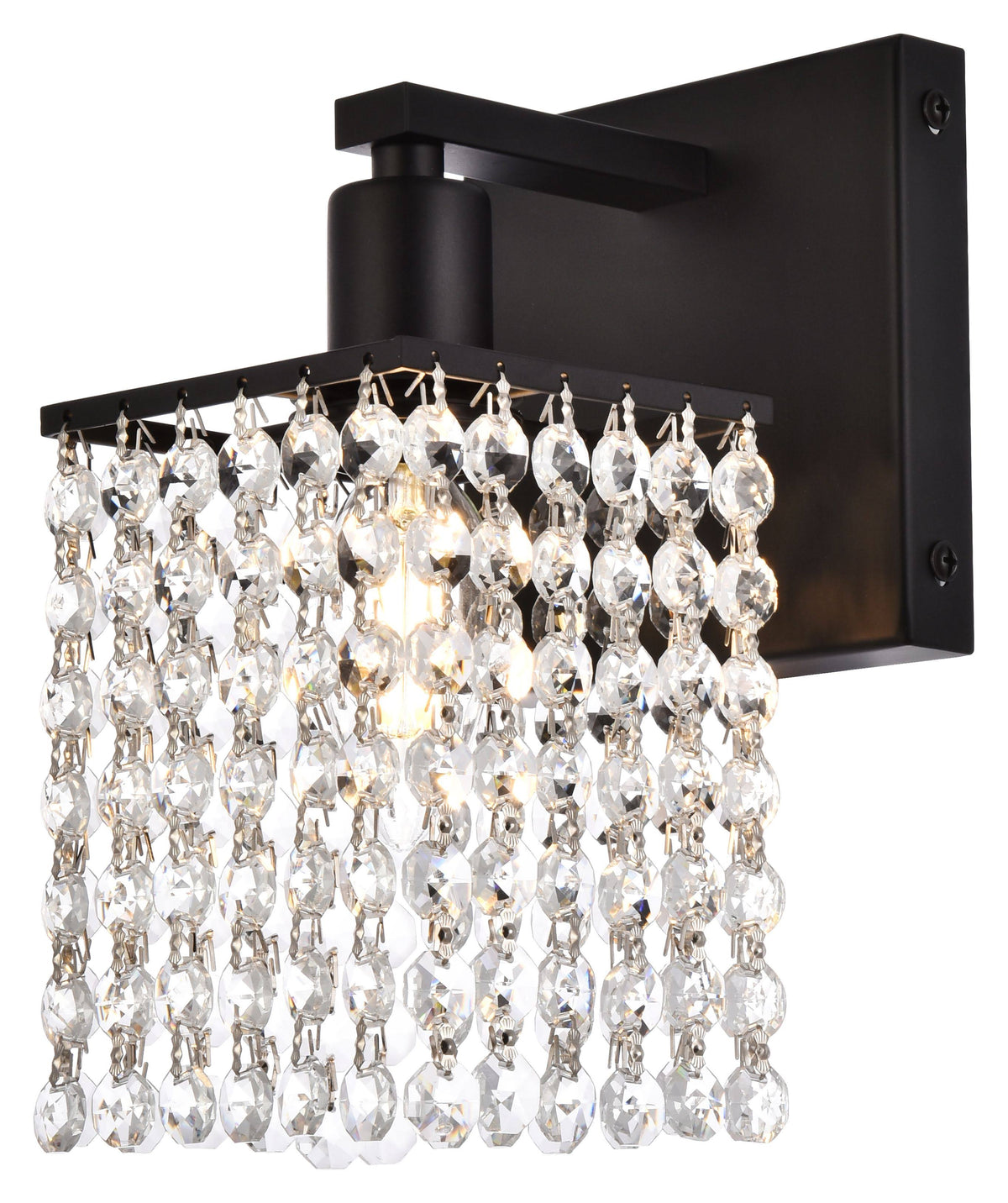 Black 1 Light Bath Sconce with Clear Crystals N226