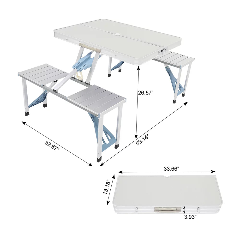 Folding Aluminum Camping Table and Benches Set V477438