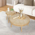 Round Coffee Table Set with Rattan, Natural, 2Pack A388