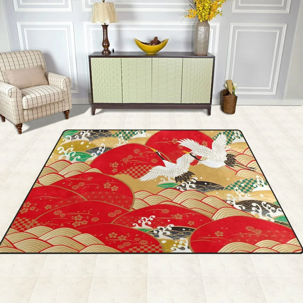 Japanese Crane Bird Area Rug 5'3"x4' U73010