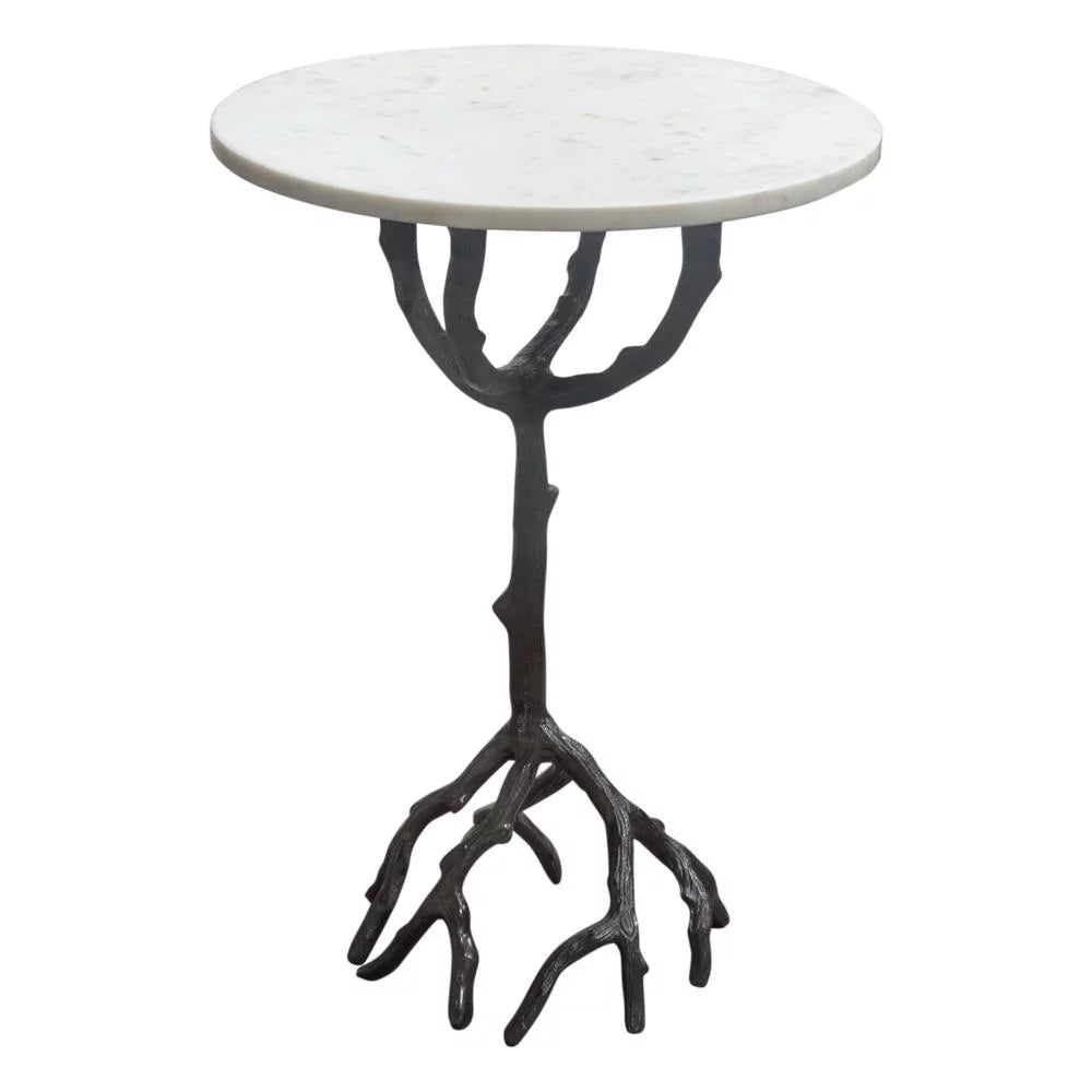 Birch Round Accent Table with Marble Top C1716