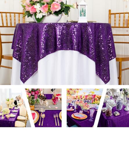2 Pack 72x72 Inch Black Sequin Tablecloths F7951
