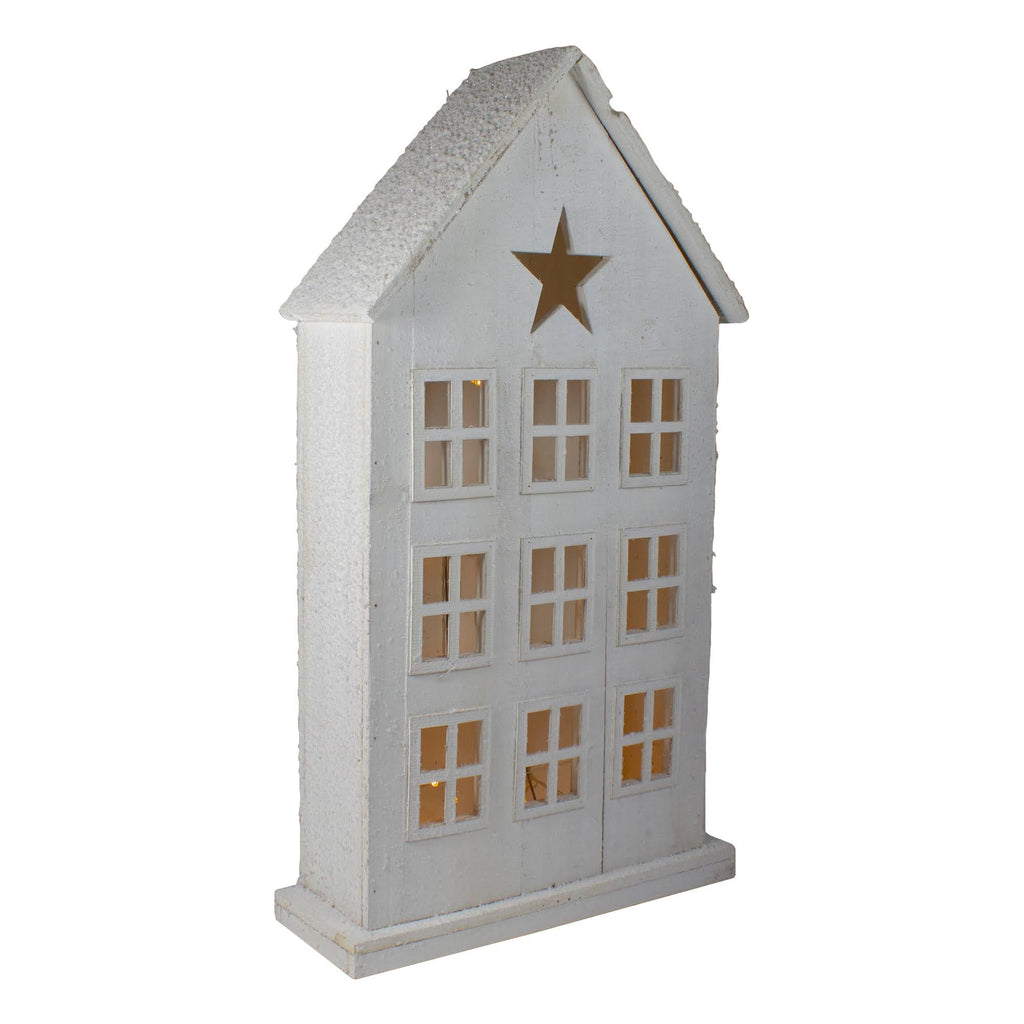 Snow-Covered Rustic White Wooden House Christmas Tabletop J56725