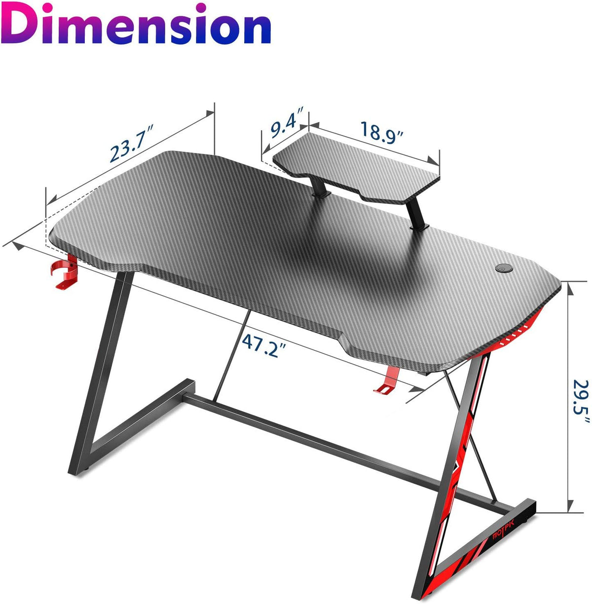 47 inch Black Computer Desk with Monitor Stand Q4596