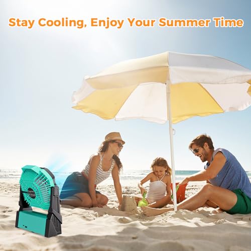 Portable Camping Fan, 20000mAh Rechargeable Battery Operated Fans with Lights, 4 Speed, Adjustable Brightness (Blue Black) K755