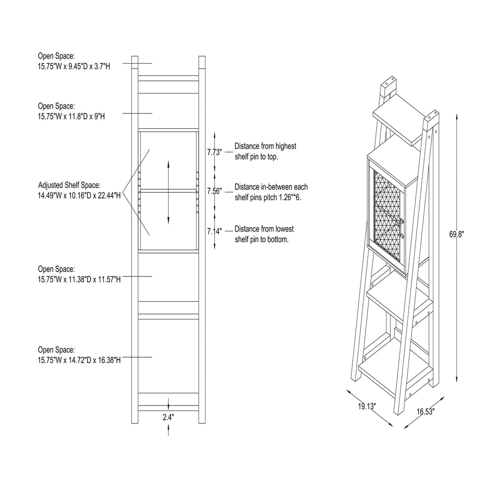 Reclaimed Oak Wood Tower Cabinet with Adjustable Shelf J578712