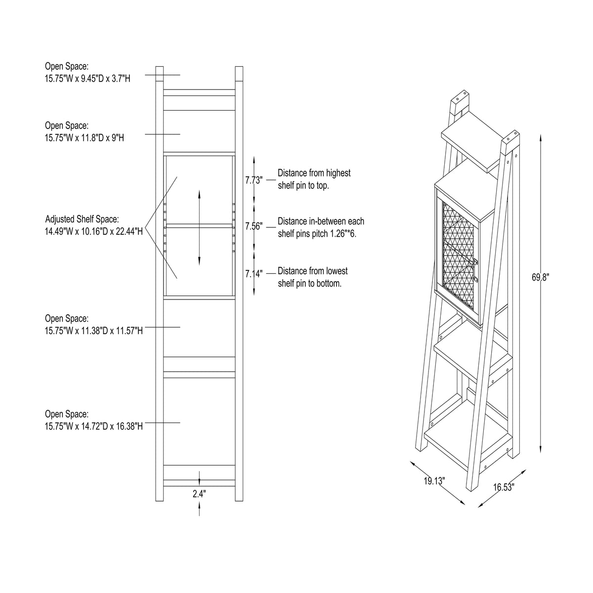 Reclaimed Oak Wood Tower Cabinet with Adjustable Shelf J578712