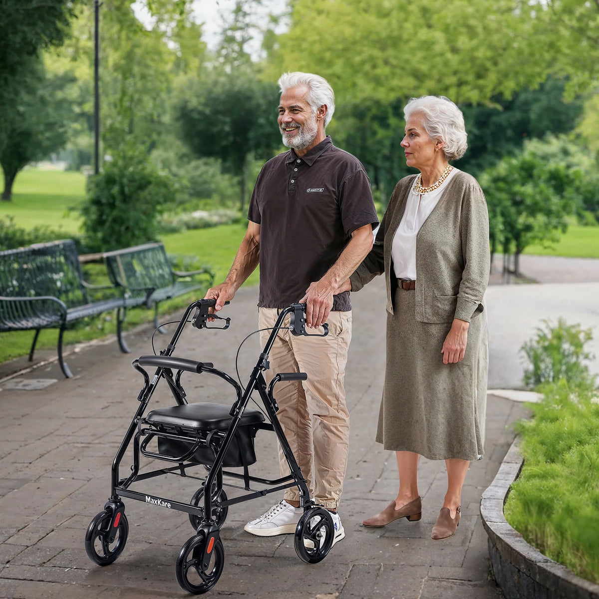 Black Height Adjustable Rollator Walker with Armrest and Backrest P8540