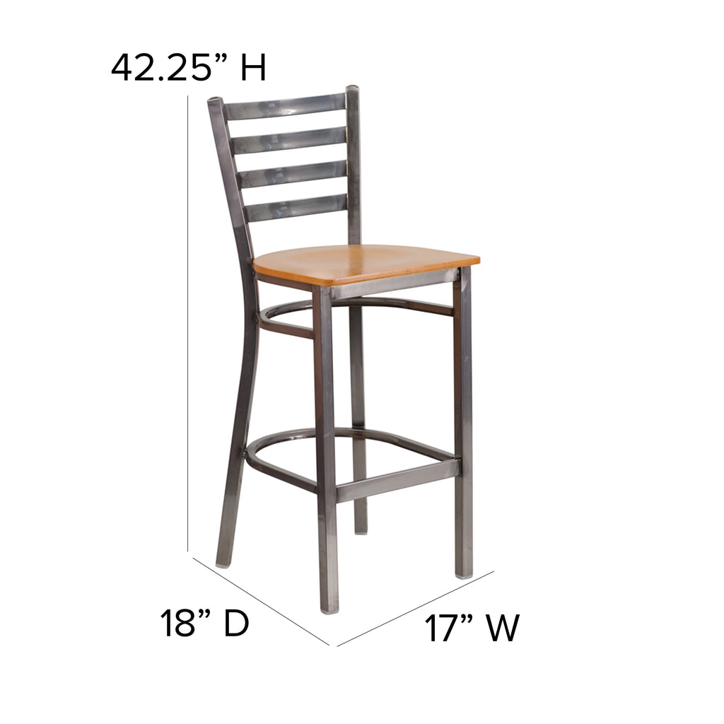 Ladder Back Metal Barstool with Natural Wood Seat Z451394