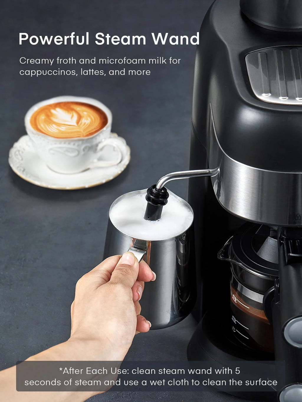 Black 3.5 Bar 4 Cup Steam Espresso Machine with Milk Frother Y9539