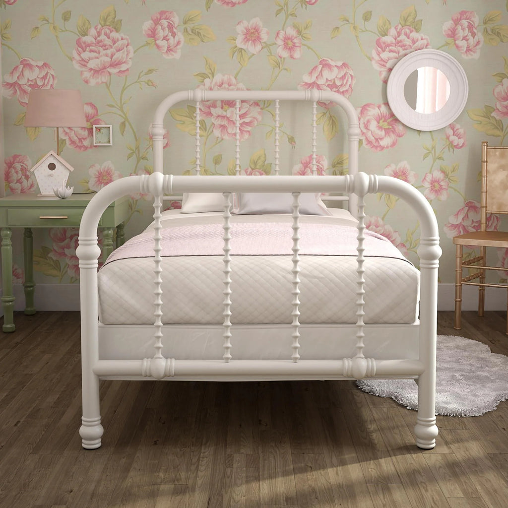 White Twin Metal Bed Frame with Headboard L85878