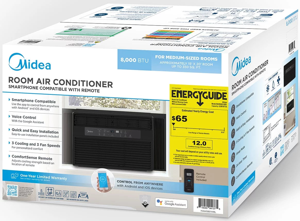 8,000 BTU Smart Window Air Conditioner with Remote, Black G331