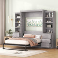 Wood & Metal Murphy Bed Frame with Storage Shelves and Drawers G916