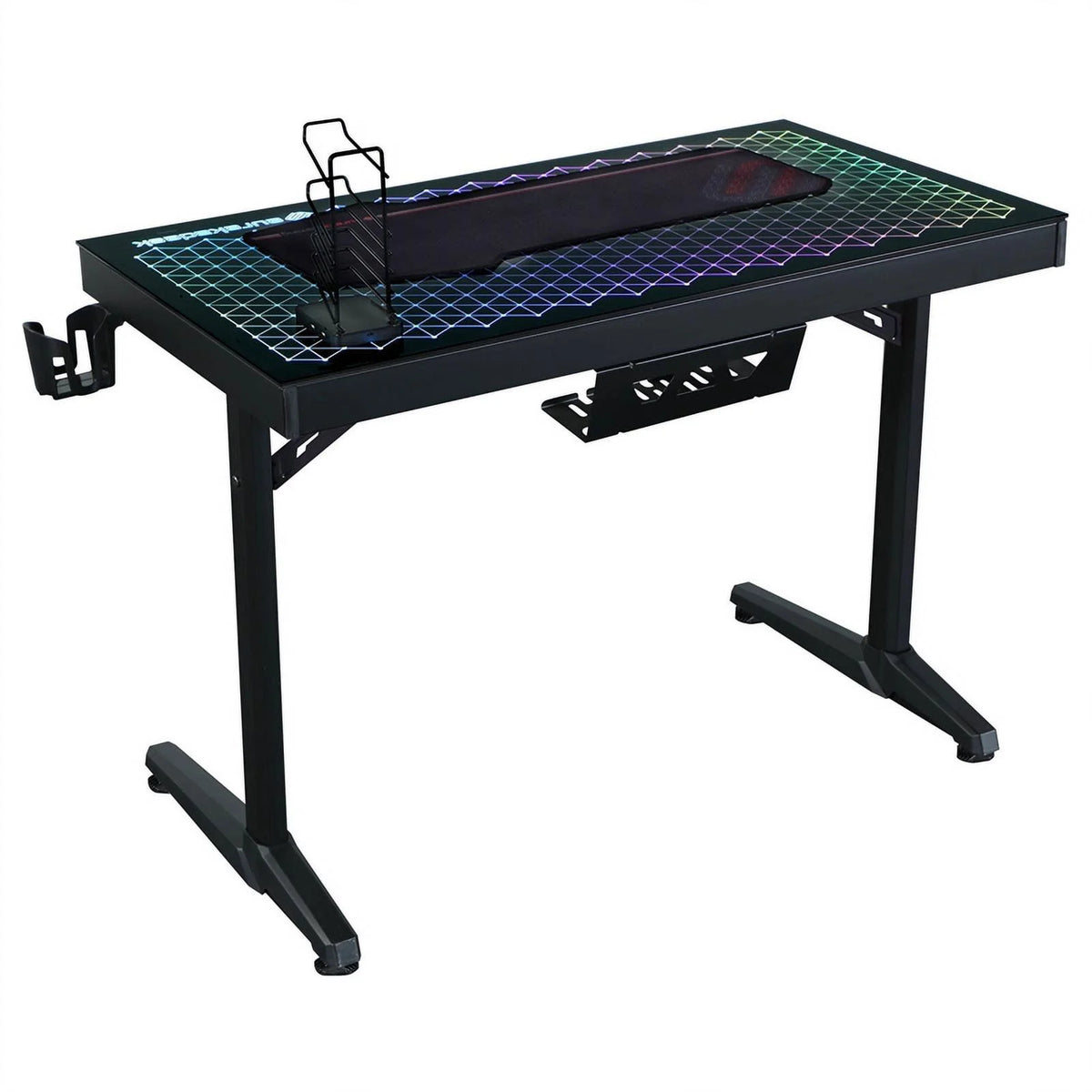 Black Metal Gaming Desk with Tempered Glass Top V610004