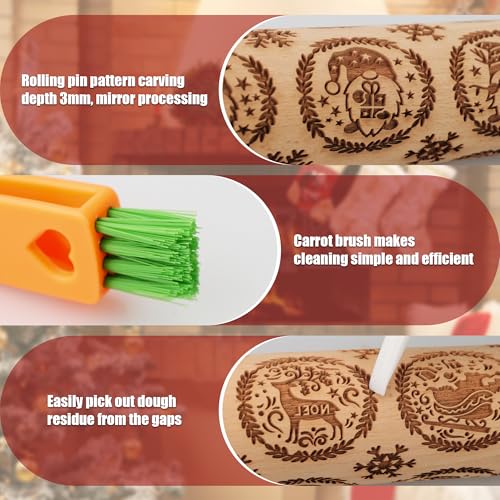 17" Wooden Rolling Pin with Cleaning Brush X990915