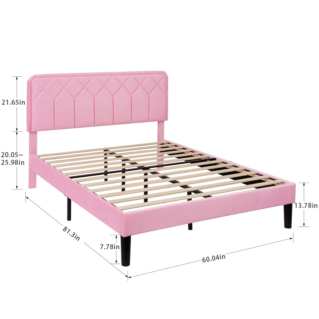 Twin Size Upholstered Platform Bed Frame with Adjustable Headboard T237371