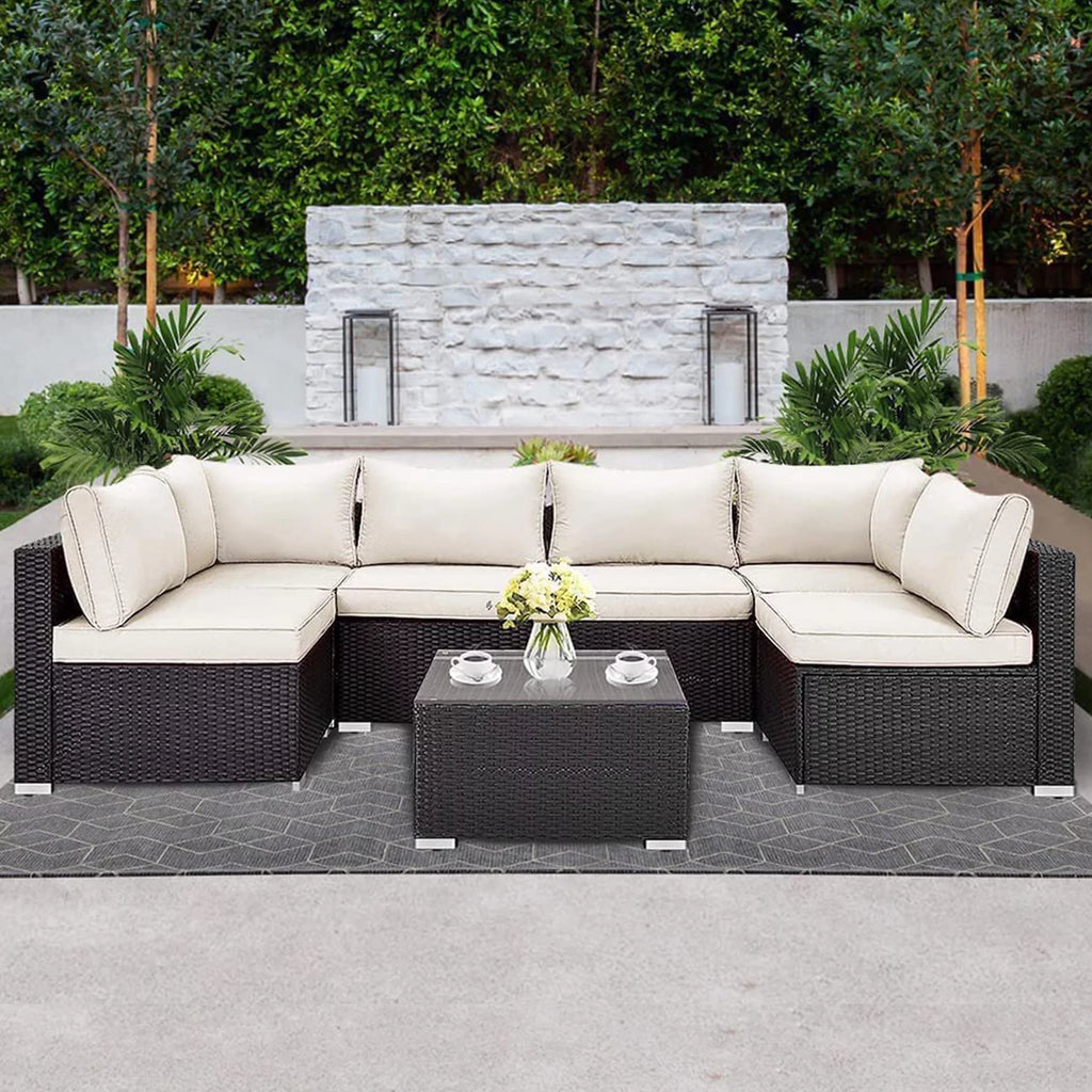 7 Pieces Patio Conversation Set with 6 Chairs and 1 Coffee Table N407961