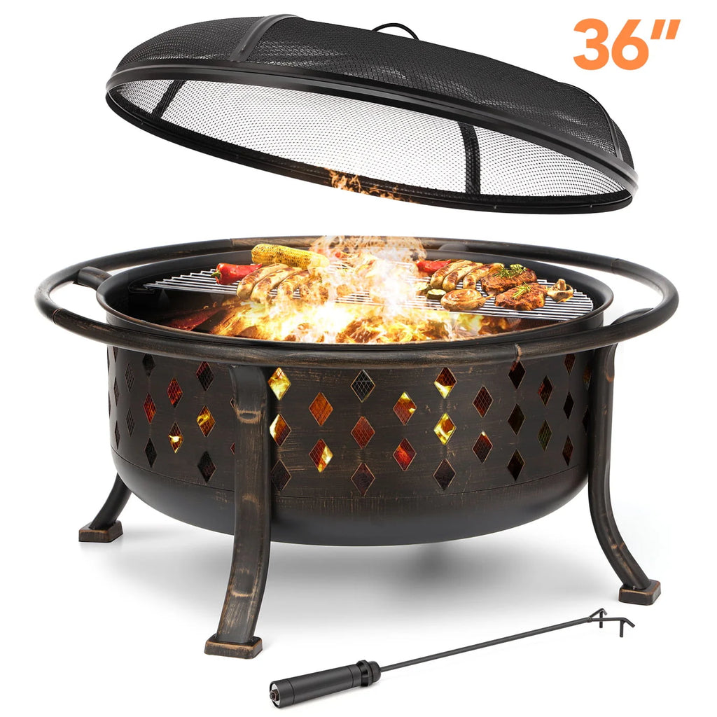 36 inch Wood Burning Fire Pit with Cooking Grill Grate Q9810