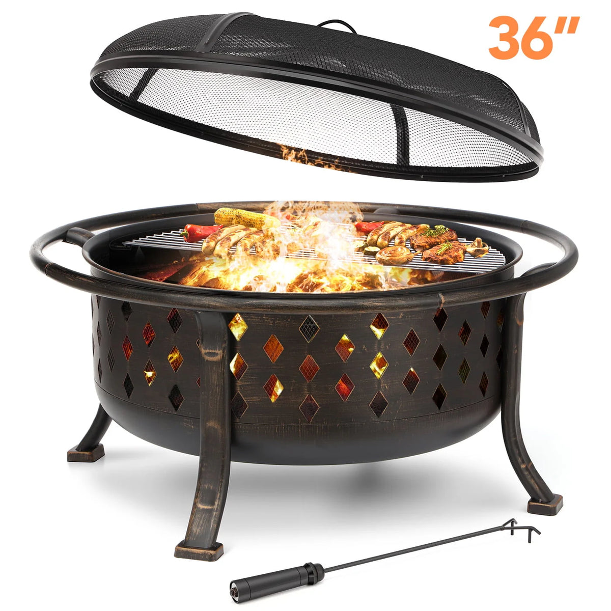 36 inch Wood Burning Fire Pit with Cooking Grill Grate Q9810