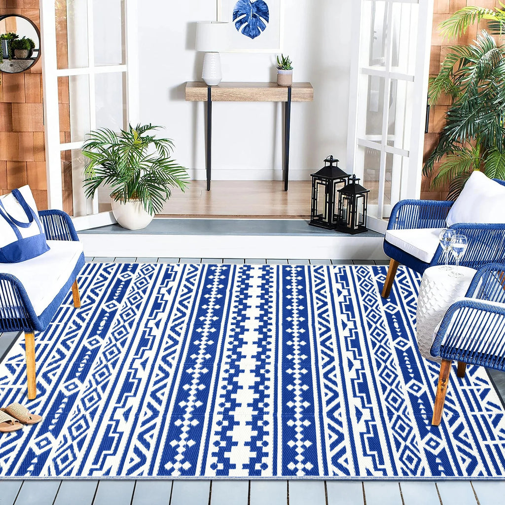 5'x8' Waterproof Outdoor Rugs Black & White E369