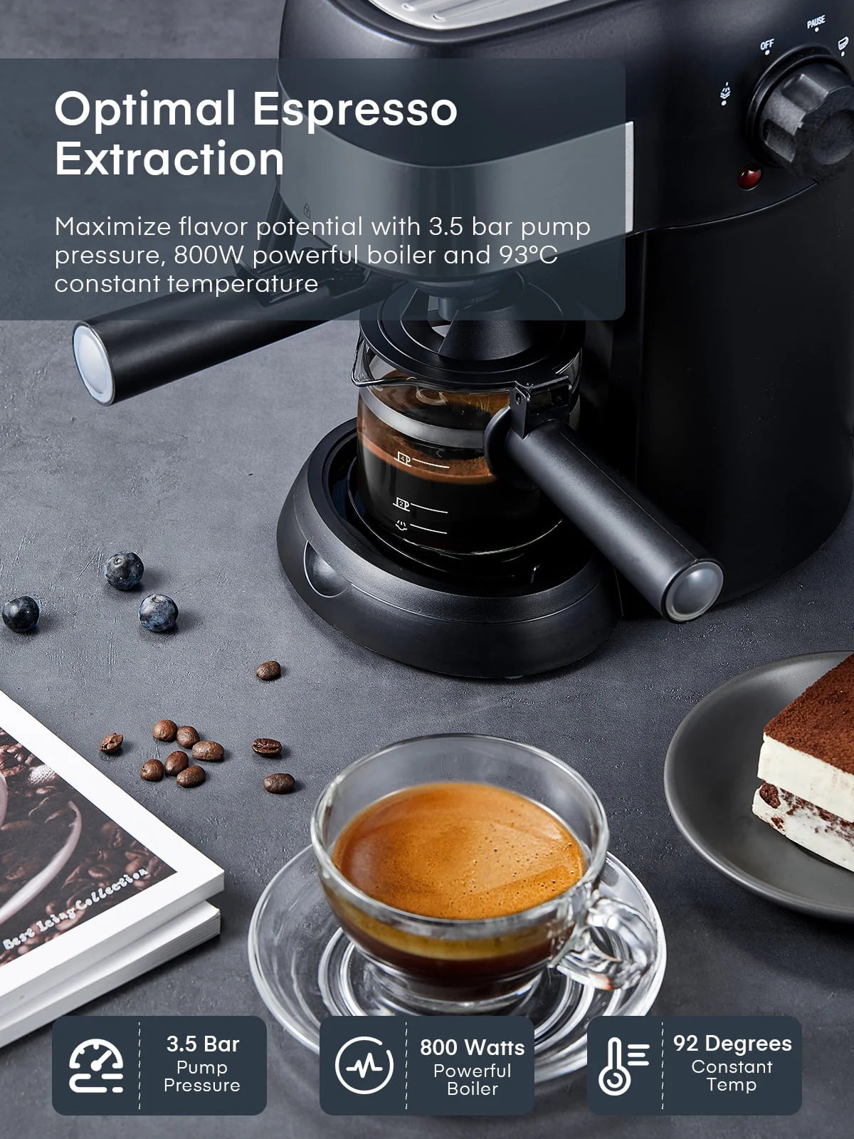 Black 3.5 Bar 4 Cup Steam Espresso Machine with Milk Frother Y9539